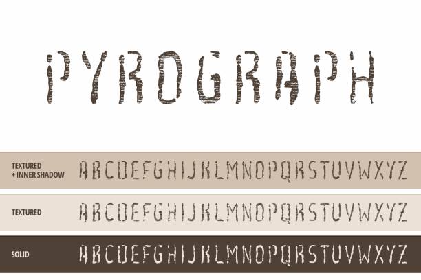 Wood Pyrography Typeface (Vector Font). Letter Press, Stamp, Wood Relief, Cut and Carving (Textured Typography). Letter Press, Stamp, Wood Relief, Cut and Carving (Textured Typography). Wood Pyrography Typeface (Vector Font). frieze stock illustrations