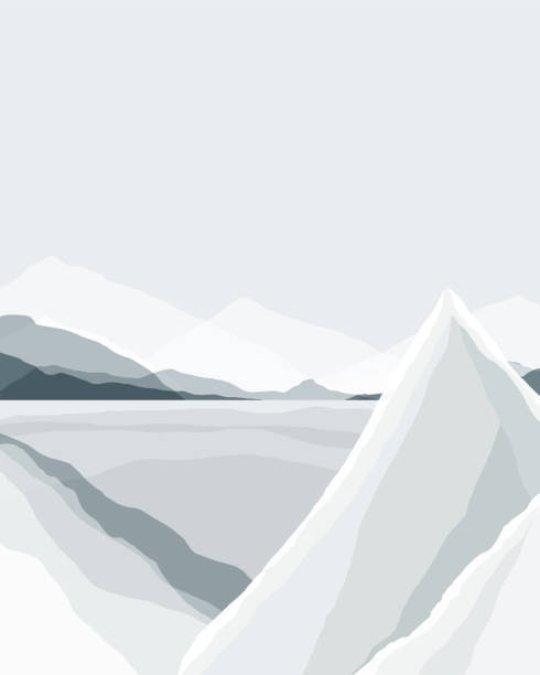 istock Abstract landscape winter background. Silhouette of the mountain and sky, geometric composition. Poster of landscape in blue and gray cold trendy colors. Vector illustration. 1190664753