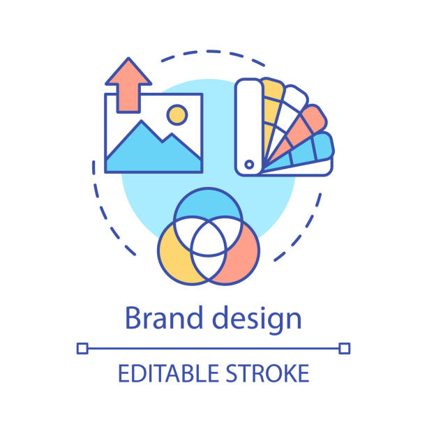 Brand design concept icon Brand design concept icon. Branding idea thin line illustration. Creating logo. Templates and brand standards for marketing materials. Сorporate image. Vector isolated outline drawing. Editable stroke general manager stock illustrations