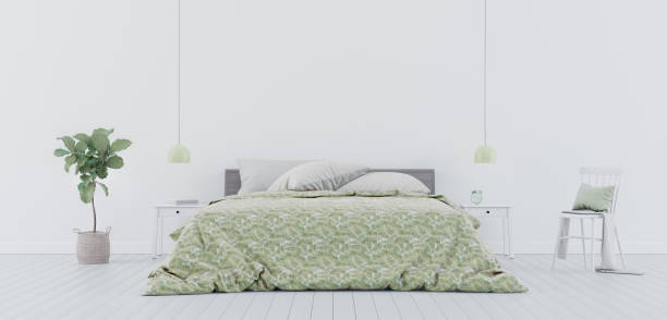istock Modern white bedroom interior design with green details 3d Render 1190669521
