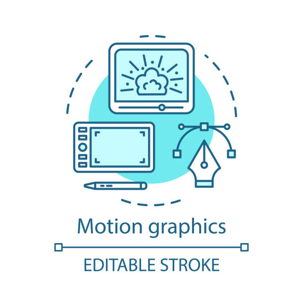 Motion graphics concept icon Motion graphics concept icon. Visual effects idea thin line illustration. Film editing. Amination. Video post production. Special effects adding. Vector isolated outline drawing. Editable stroke motion graphics stock illustrations