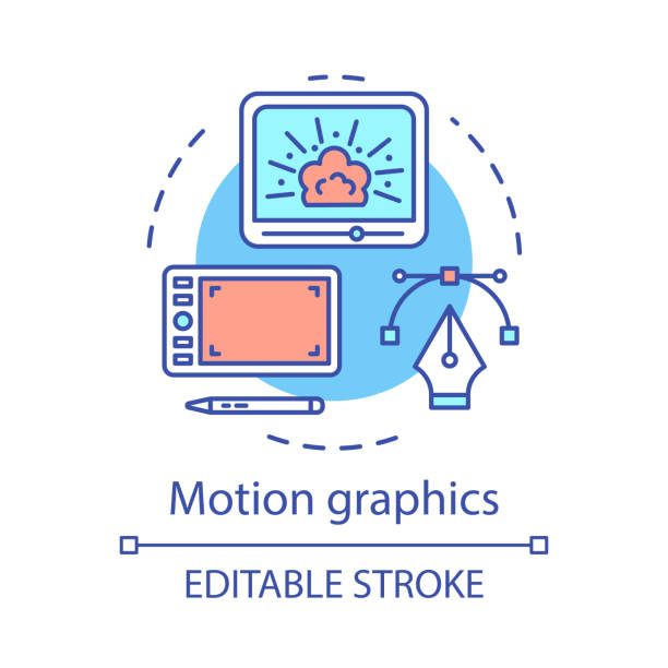 Motion graphics concept icon Motion graphics concept icon. Visual, special effects idea thin line illustration. Cinematography. Film editing. Amination. Video post production. Vector isolated outline drawing. Editable stroke motion graphics stock illustrations