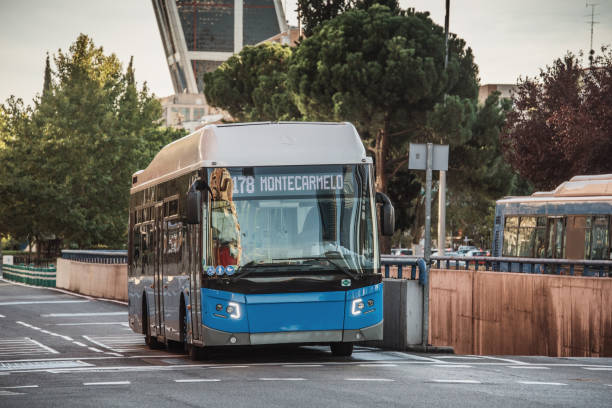 istock Blue city bus in Madrid, Spain 1190671743