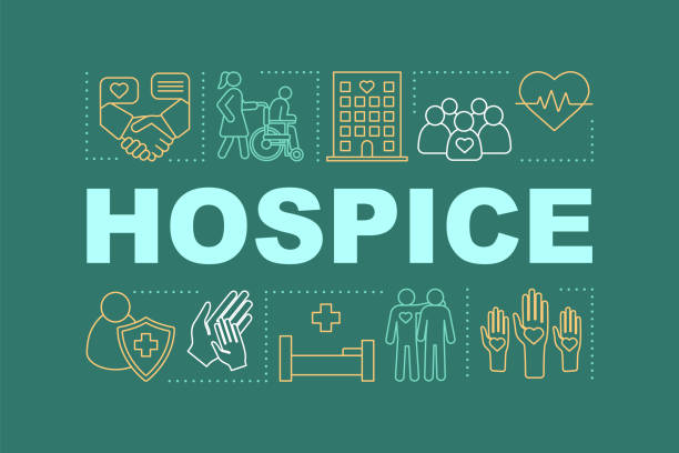Hospice word concepts banner Hospice word concepts banner. Healthcare for sick, terminally ill, old people. Presentation, website. Isolated lettering typography idea with linear icons. Medical care. Vector outline illustration nurse borders stock illustrations