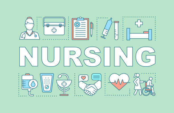 Nursing word concepts banner Nursing word concepts banner. Medical service. Hospital, inpatient treatment. Healthcare, first-aid. Presentation, website. Isolated lettering typography idea, icons. Vector outline illustration nurse borders stock illustrations