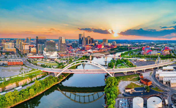 Nashville Tennessee TN Drone Skyline Aerial Panorama stock photo