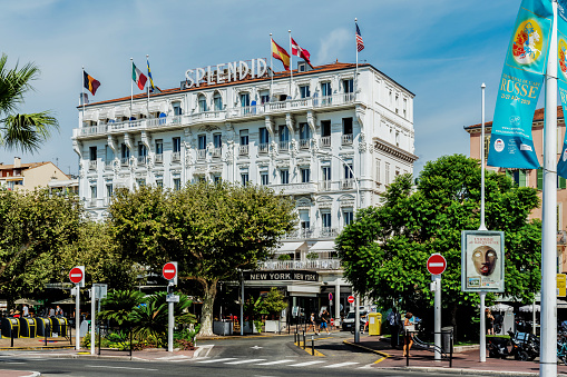 Cannes, France - August 13, 2019: Hotel Splendid, the first hotel in Cannes, built in 1871 after the Boulevard de la Croisette was completed, officially named 