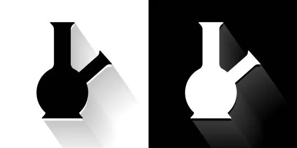 Vector illustration of Bong  Black and White Icon with Long Shadow