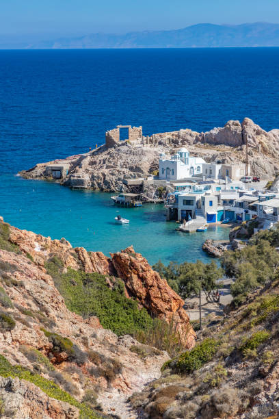 istock Firopotamos beach with church, houses and cliffs 1190684816