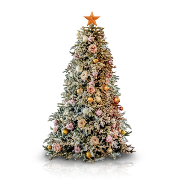 istock Decorated Christmas Tree Isolated on White with Red Tree Topper 1190685825