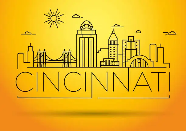 Vector illustration of Minimal Cincinnati City Linear Skyline with Typographic Design