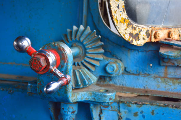 old steering gear in a steam locomotive, steering gear close up