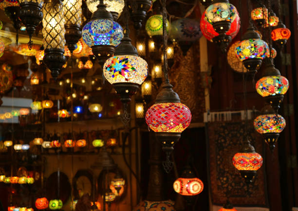 istock Arabian Style Multi-color Hanging Mosaic Lamps at Night 1190689948
