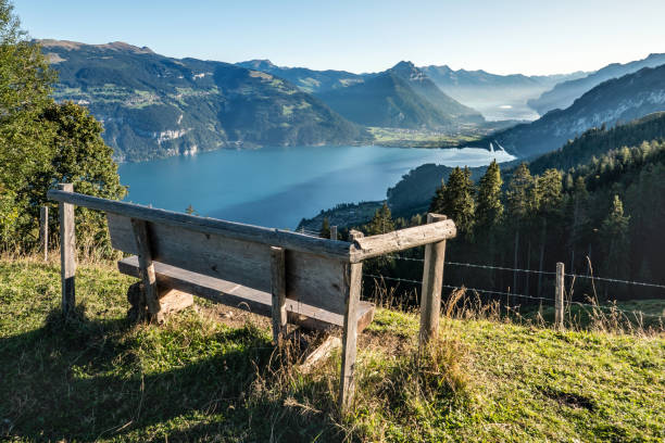 interlaken tra il lago thun e il lago brienz, bernese oberland, alpi svizzere, svizzera - lake thun swiss culture switzerland berne foto e immagini stock