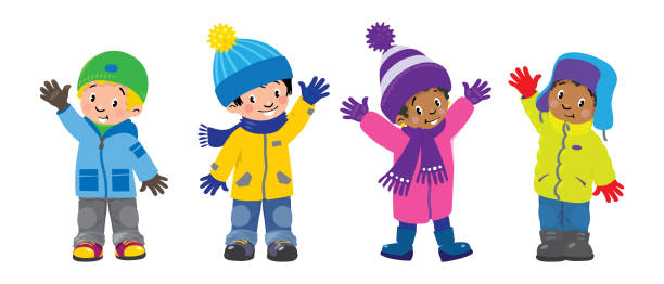 어린이. 아이들과 함께 템플릿을 디자인합니다. 소년과 소녀 - playground snow winter little girls stock illustrations