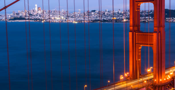 istock Golden gate bridge through cables San Francisco California 1190695459