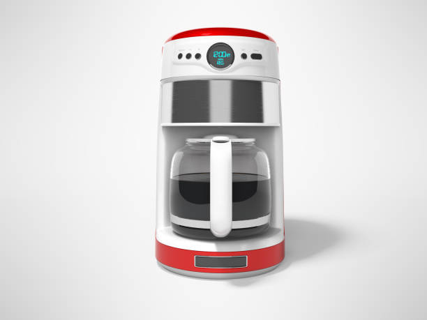 istock Red coffee machine with glass kettle inside the 3d render on gray background with shadow 1190697819
