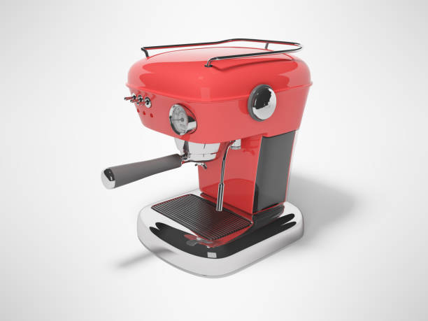 istock Red carob coffee machine with water tank 3d render on gray background with shadow 1190697892