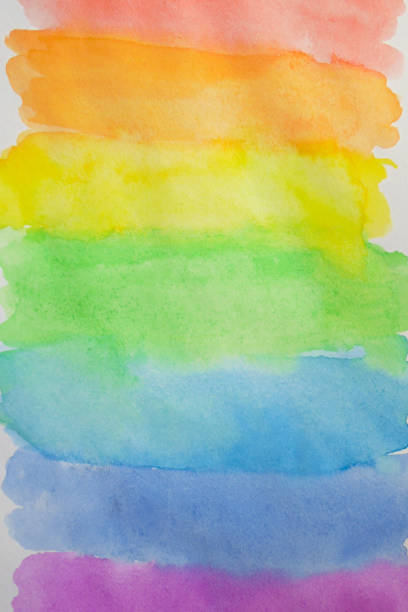 istock multi colored horizontal stripes painted with rainbow watercolor. copy spaces 1190697968