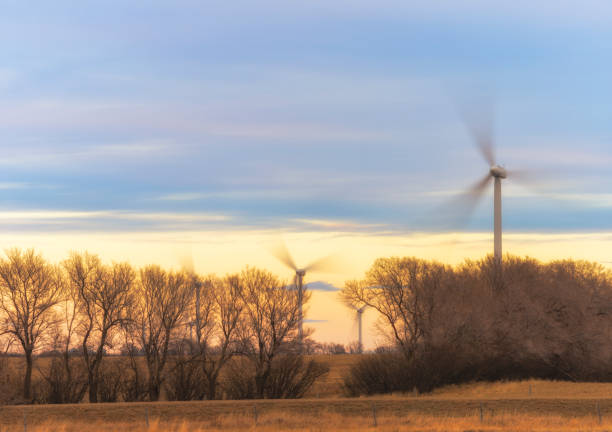 Wind turbines in south of Saskatchewan, Canada.