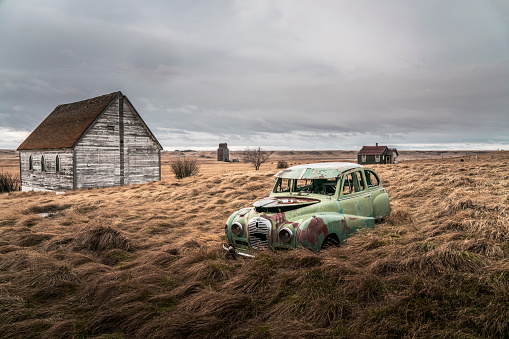 An abandoned car on the plains. SK, Canada.