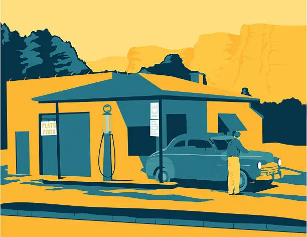 Vector illustration of Old Gas Station