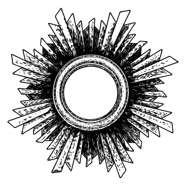 Monstrance. Ostensorium used in Roman Catholic, Old Catholic and Anglican ceremony traditions. Benediction of the Blessed Sacrament is used to displayed to Eucharistic host. Hand drawn. Vector Monstrance. Ostensorium used in Roman Catholic, Old Catholic and Anglican ceremony traditions. Benediction of the Blessed Sacrament is used to displayed to Eucharistic host. Hand drawn. Vector anglican eucharist stock illustrations