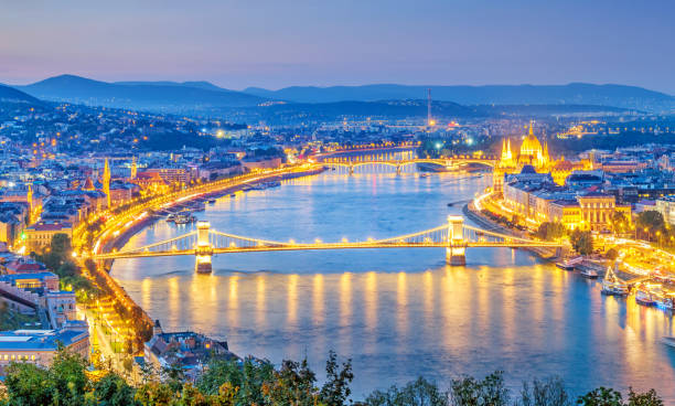 istock Budapest Hungary and Danube River at night 1190725882