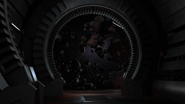istock sci fi  corridor with view of space galaxy 3d rendering 1190732415