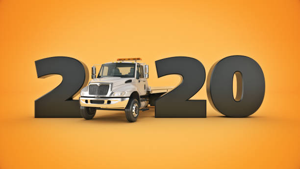 istock Truck concept 2020 New Year sign. 3d rendering 1190733255