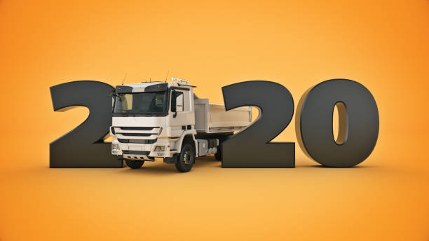 istock Truck concept 2020 New Year sign. 3d rendering 1190733279