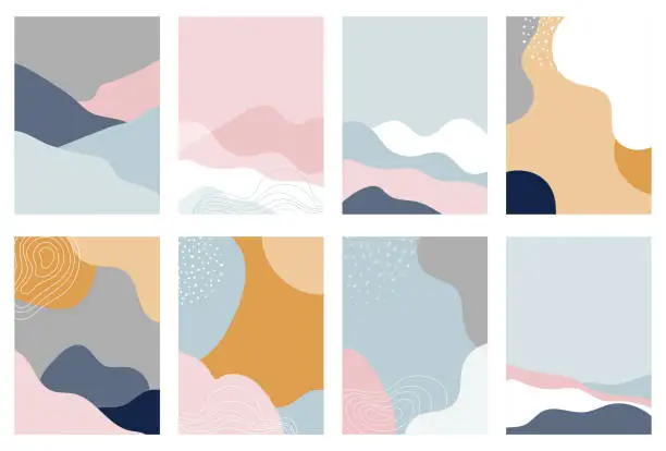 Vector illustration of Collection of abstract background designs, shapes in clean Scandinavian trendy style. Story templates, winter sale, social media promotional content