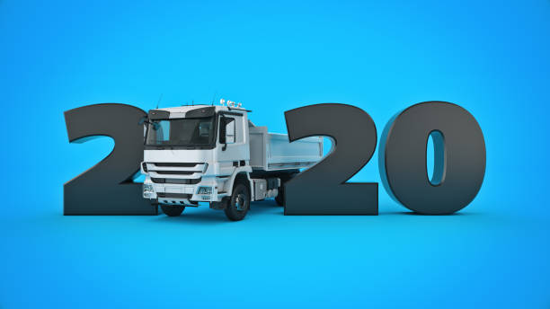 istock Truck concept 2020 New Year sign. 3d rendering 1190734231