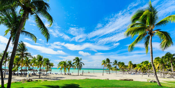 gorgeous wide open view of Varadero Cuban beach and tranquil ocean stock photo