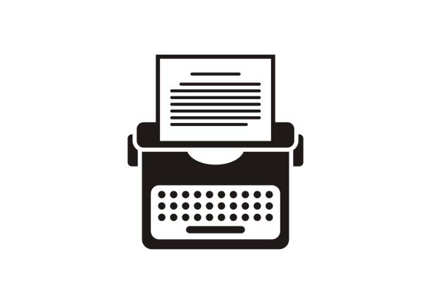 ilustrações de stock, clip art, desenhos animados e ícones de typewriter simple icon in black and white. - typewriter typewriter key old typewriter keyboard