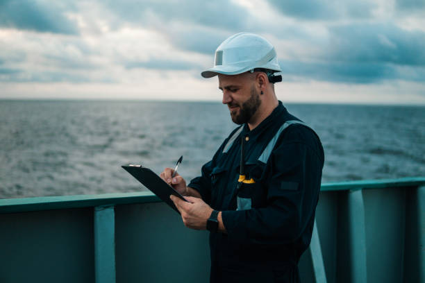 istock Deck Officer on deck of offshore vessel or ship , wearing PPE personal protective equipment 1190744802