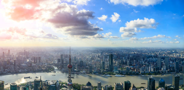 istock Aerial panoramic view of Shanghai skyline at sunset. 1190757719