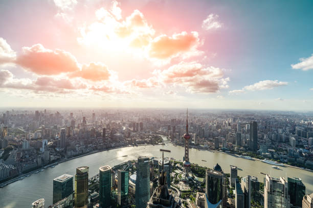 istock Aerial panoramic view of Shanghai skyline at sunset. 1190757737