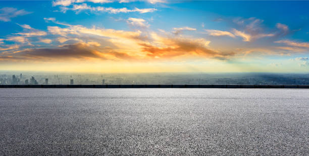istock Shanghai city skyline and empty asphalt road scenery at sunset. 1190758538