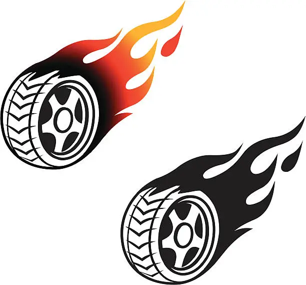 Vector illustration of Burning wheels