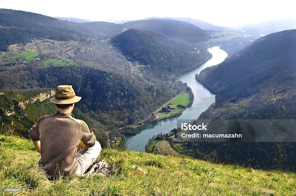 Adventurer gazing at the view  Jura - France Stock Photo