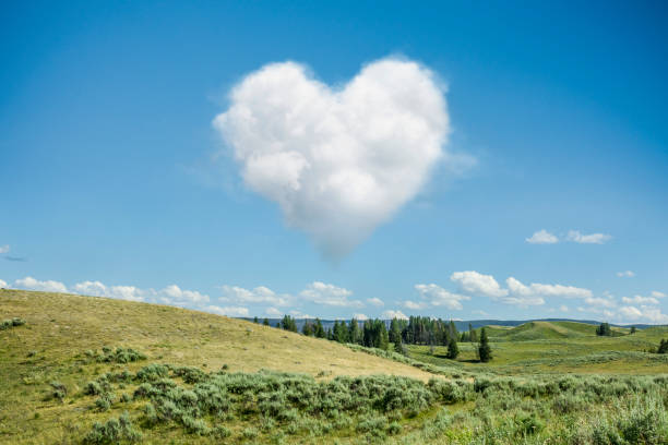 istock Heart Shaped Cloud in the Blue Sky with Rolling Landscape Background 1190767662