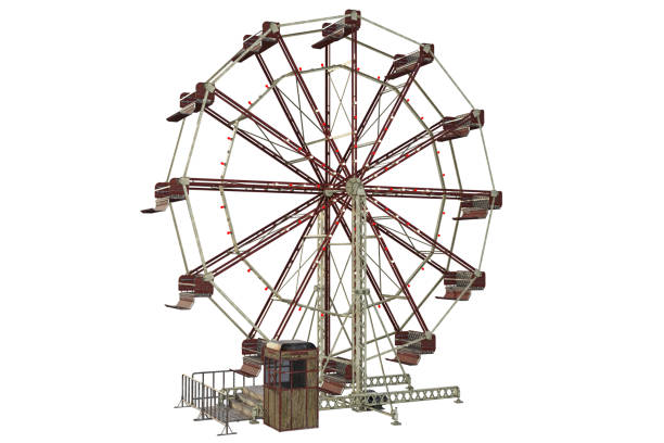 ruota panoramica vintage isolata su rendering 3d bianco. - ferris wheel foto e immagini stock