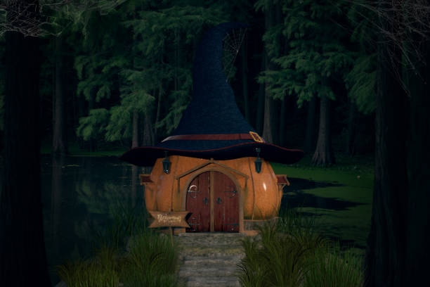 istock Old witches pumpkin house on a swamp, 3d render. 1190775253