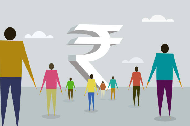 ludzie idący w kierunku struktury w kształcie indyjskiej waluty rupee - three dimensional shape people group of people team stock illustrations