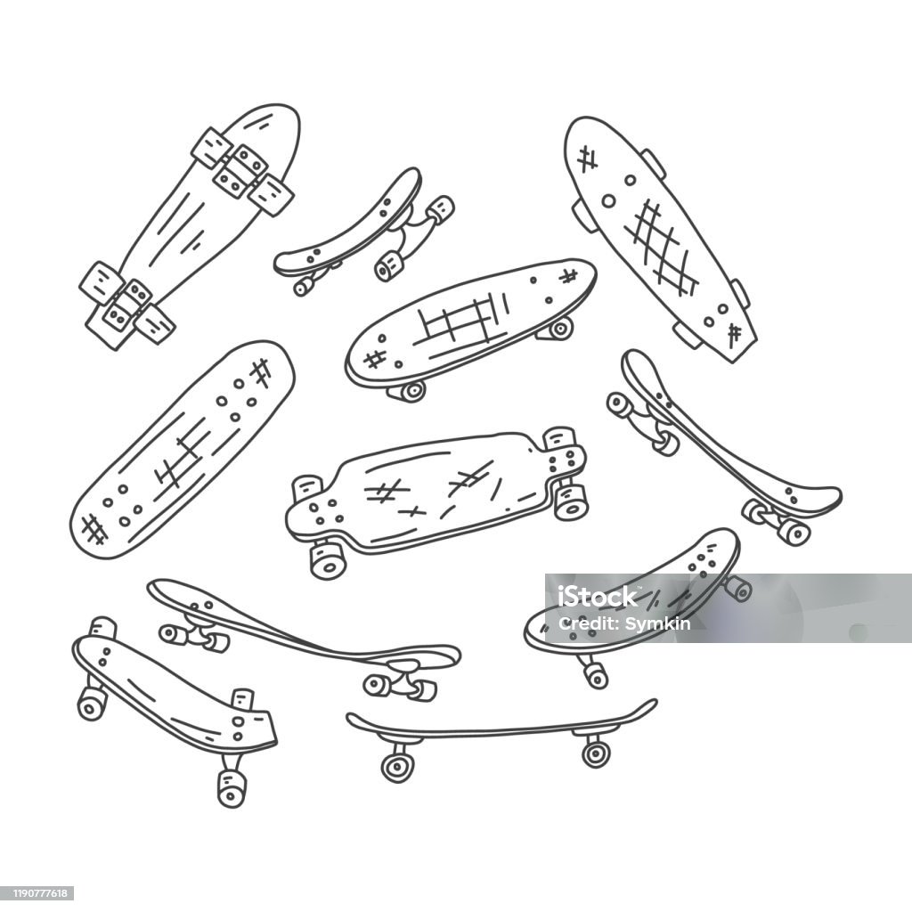 Flyer Skateboard Hand Drawn Skate Sketch Board Stock Illustration -  Download Image Now - Circle, Computer Graphic, Drawing - Activity - iStock