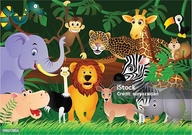 A Bunch Of Animated Animals In The Jungle Stock Illustration - Download  Image Now - Animal, Animal Wildlife, Animals In The Wild - iStock