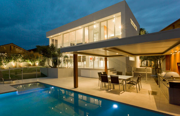istock Luxury house front at sunset 1190779811
