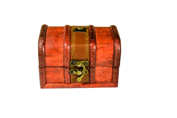 istock Closed vintage chest from red wood isolated on a white background 1190780676
