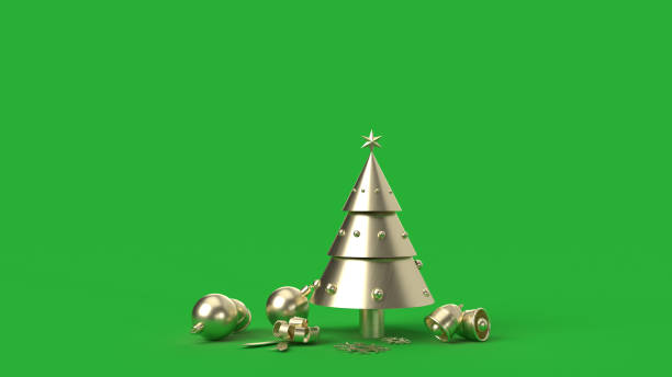 istock Bronze Christmas tree on green background 3d rendering for holiday content. 1190786475